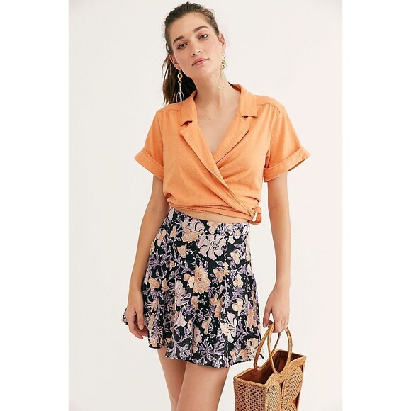 Free People End Of The Island Godet Mini Skirt Floral Printed Pull-on XS 255250 - Picture 2 of 8